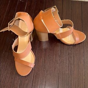 Tan Strappy Block Heel Sandals